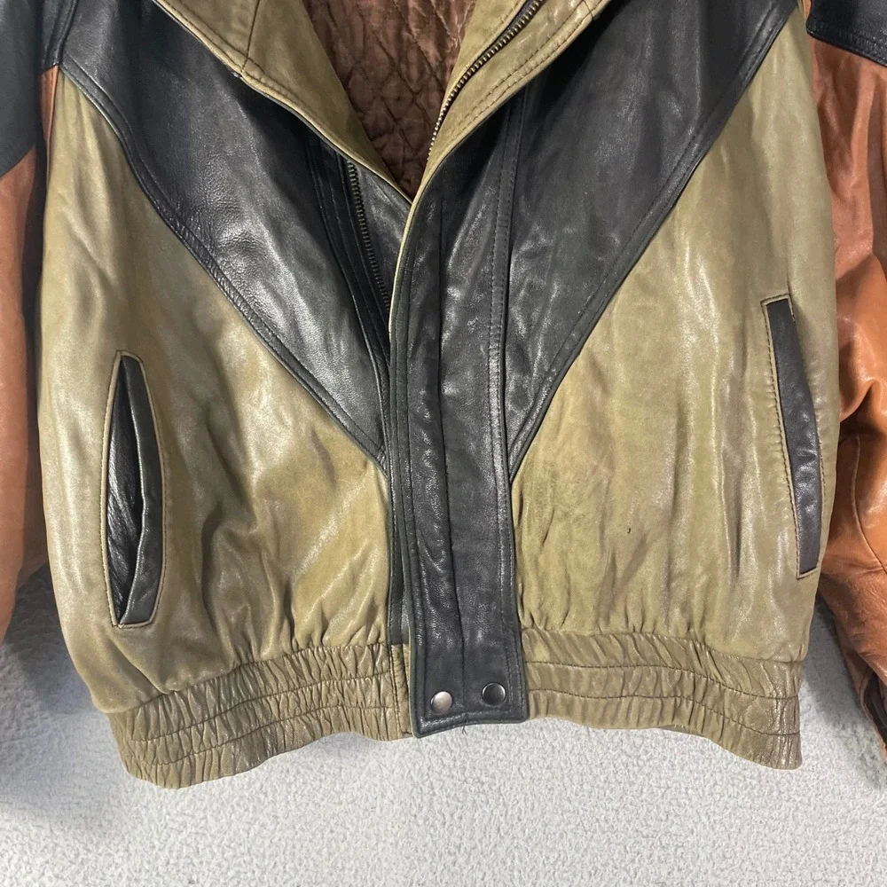 Vintage I.O.U. Leather Collection Jacket Mens M Colorblock Bomber 90s Grunge